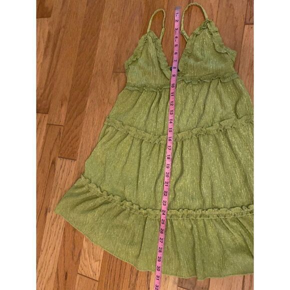 Wild Fable womens green shimmer ruffled v-neck layered peasant short sun dress S - Picture 5 of 8